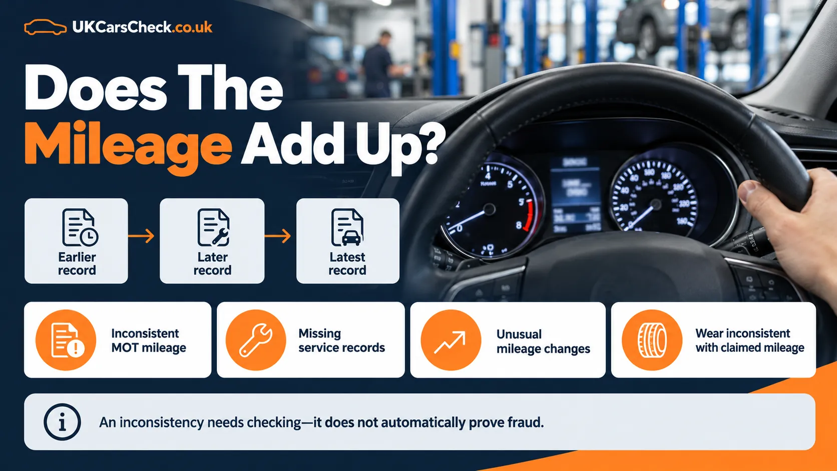 Does the mileage add up? Warning signs including inconsistent MOT mileage, missing service records and unusual wear